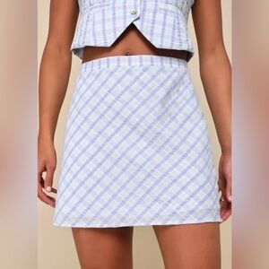 Lulus Delightful Event Mint Green Purple Plaid Mini Skirt